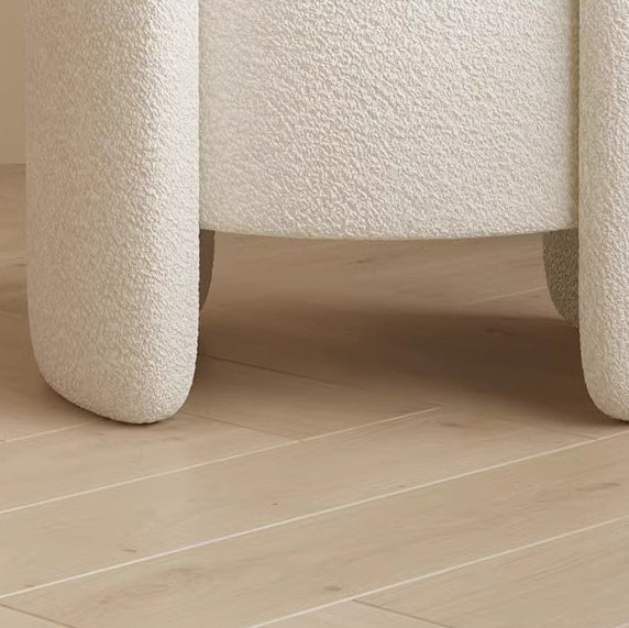 Contemporary Nordic Cream Storable Round Cylinder Solid Wood Sherpa Fabric Vanity Stool For Bedroom