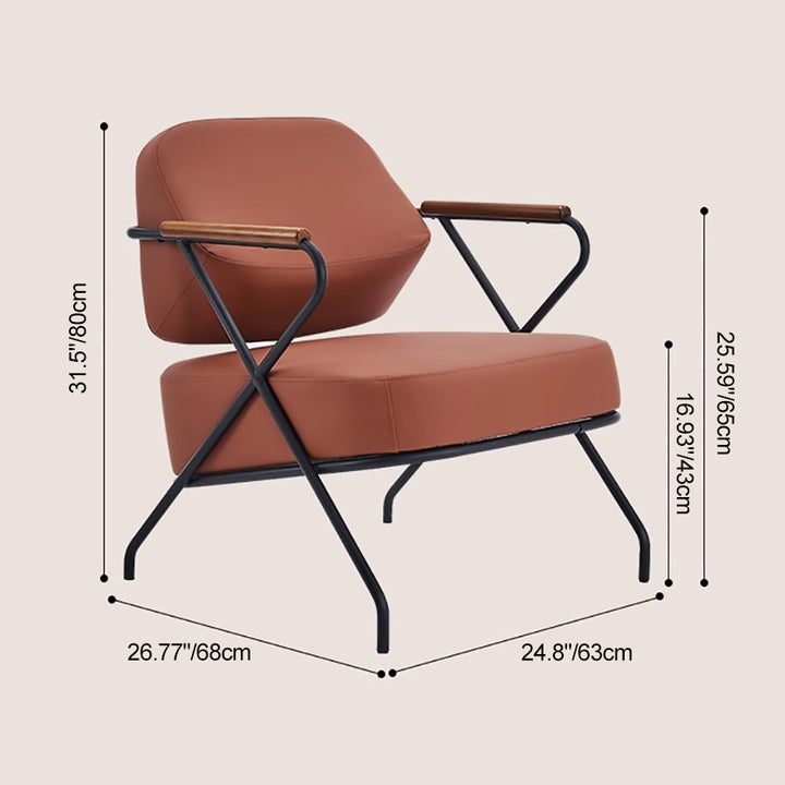 Chaise d'accent en cuir artificiel métallique carrée scandinave contemporaine avec dossier et accoudoirs pour salon 