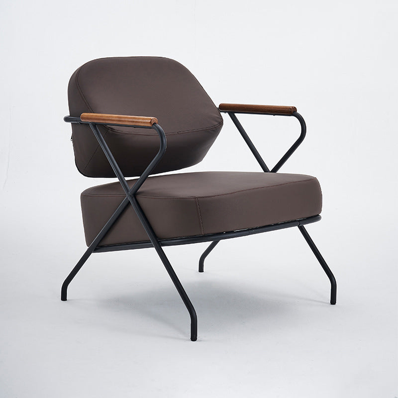 Contemporary Scandinavian Square Metal Leather Accent Chair Backrest Armrest For Living Room