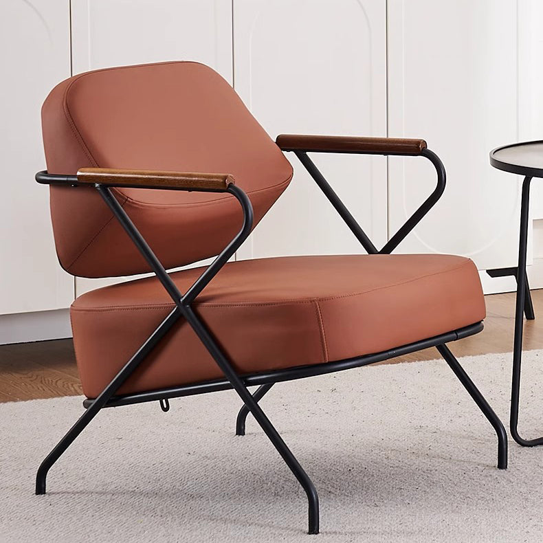 Contemporary Scandinavian Square Metal Leather Accent Chair Backrest Armrest For Living Room