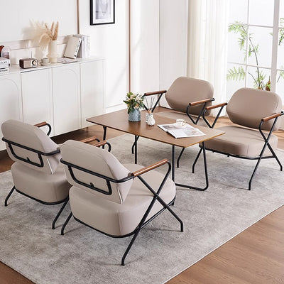 Contemporary Scandinavian Square Metal Leather Accent Chair Backrest Armrest For Living Room