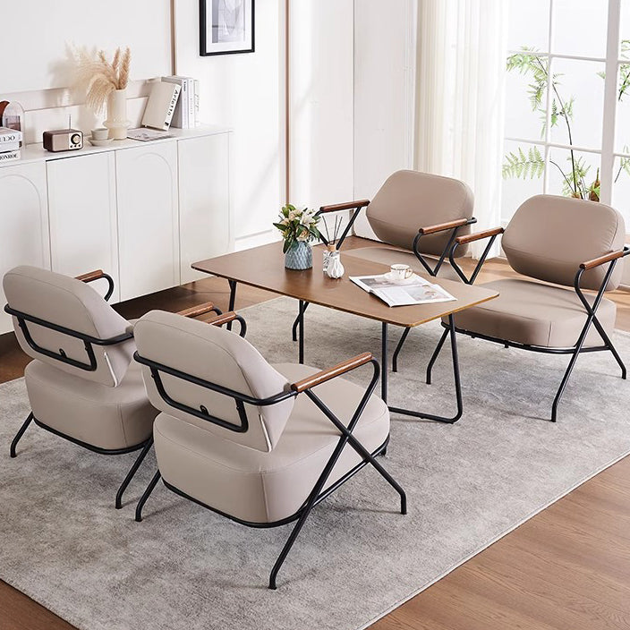 Contemporary Scandinavian Square Metal Leather Accent Chair Backrest Armrest For Living Room