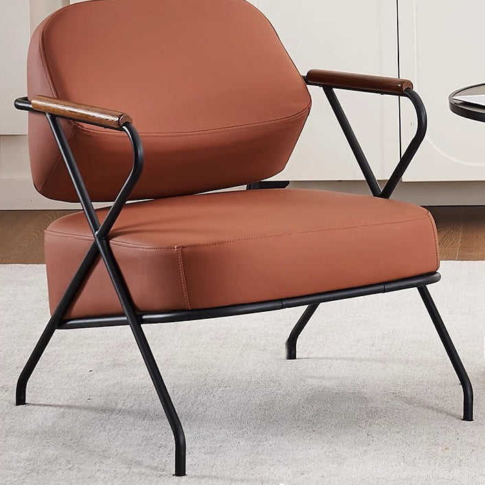 Contemporary Scandinavian Square Metal Leather Accent Chair Backrest Armrest For Living Room