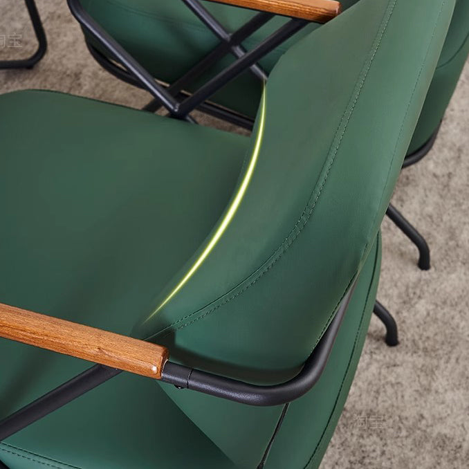 Contemporary Scandinavian Square Metal Leather Accent Chair Backrest Armrest For Living Room