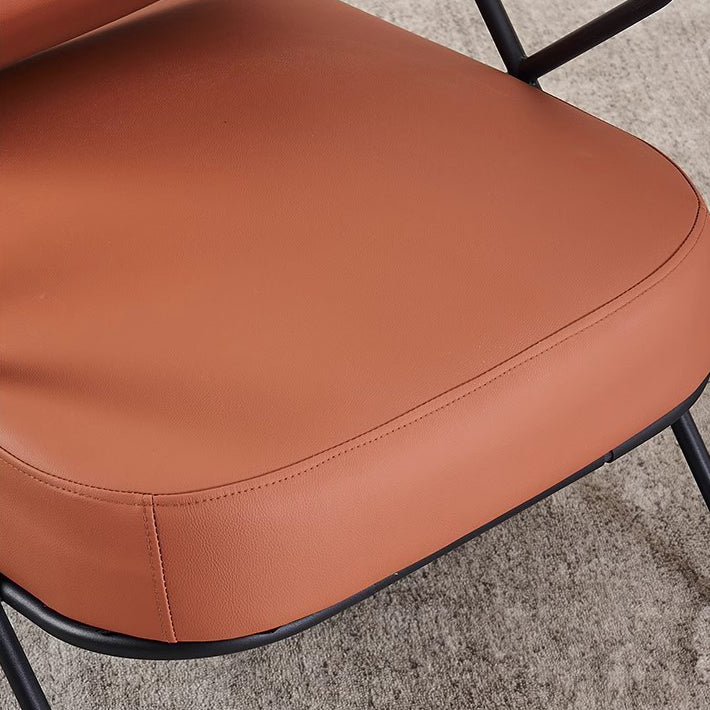 Contemporary Scandinavian Square Metal Leather Accent Chair Backrest Armrest For Living Room