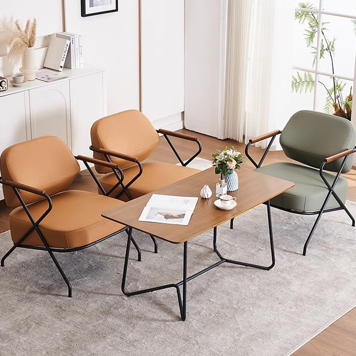 Chaise d'accent en cuir artificiel métallique carrée scandinave contemporaine avec dossier et accoudoirs pour salon 