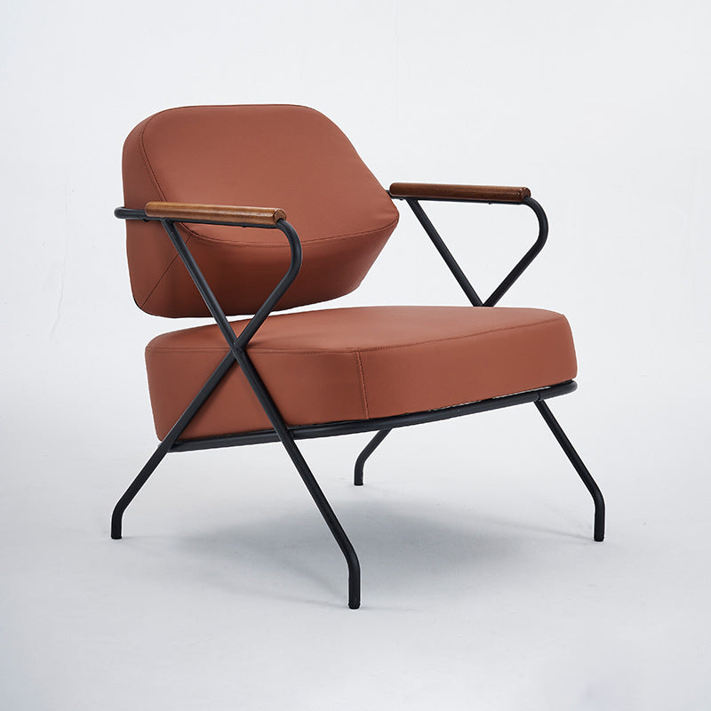 Contemporary Scandinavian Square Metal Leather Accent Chair Backrest Armrest For Living Room
