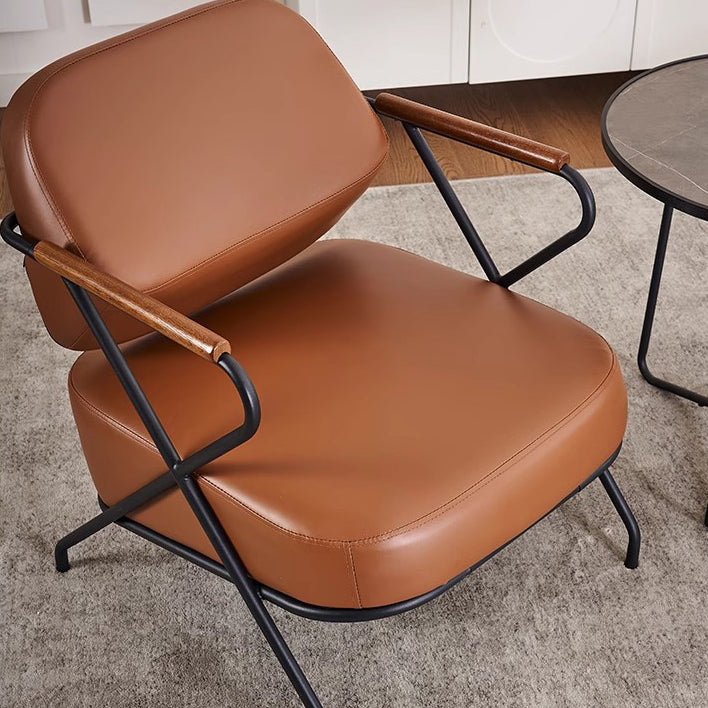 Contemporary Scandinavian Square Metal Leather Accent Chair Backrest Armrest For Living Room
