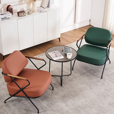 Contemporary Scandinavian Square Metal Leather Accent Chair Backrest Armrest For Living Room