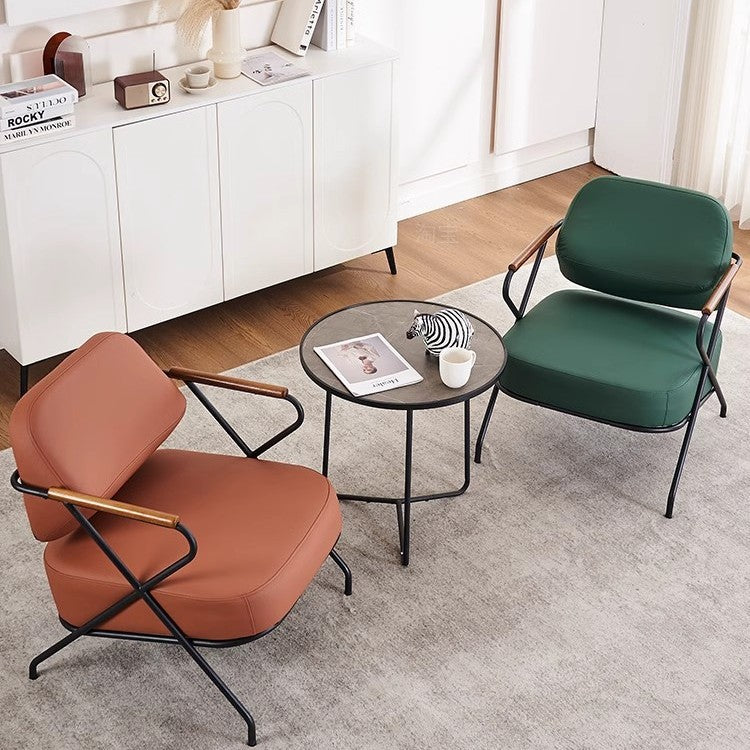 Contemporary Scandinavian Square Metal Leather Accent Chair Backrest Armrest For Living Room