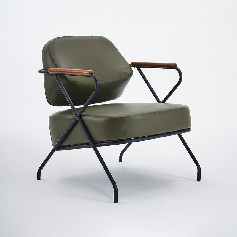 Contemporary Scandinavian Square Metal Leather Accent Chair Backrest Armrest For Living Room