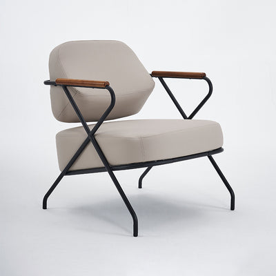 Contemporary Scandinavian Square Metal Leather Accent Chair Backrest Armrest For Living Room