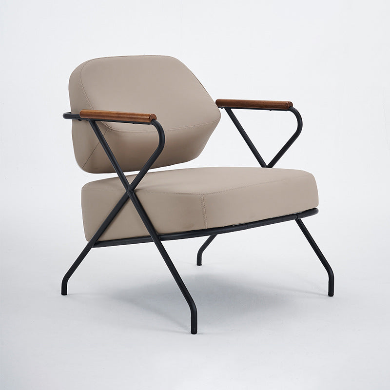 Contemporary Scandinavian Square Metal Leather Accent Chair Backrest Armrest For Living Room