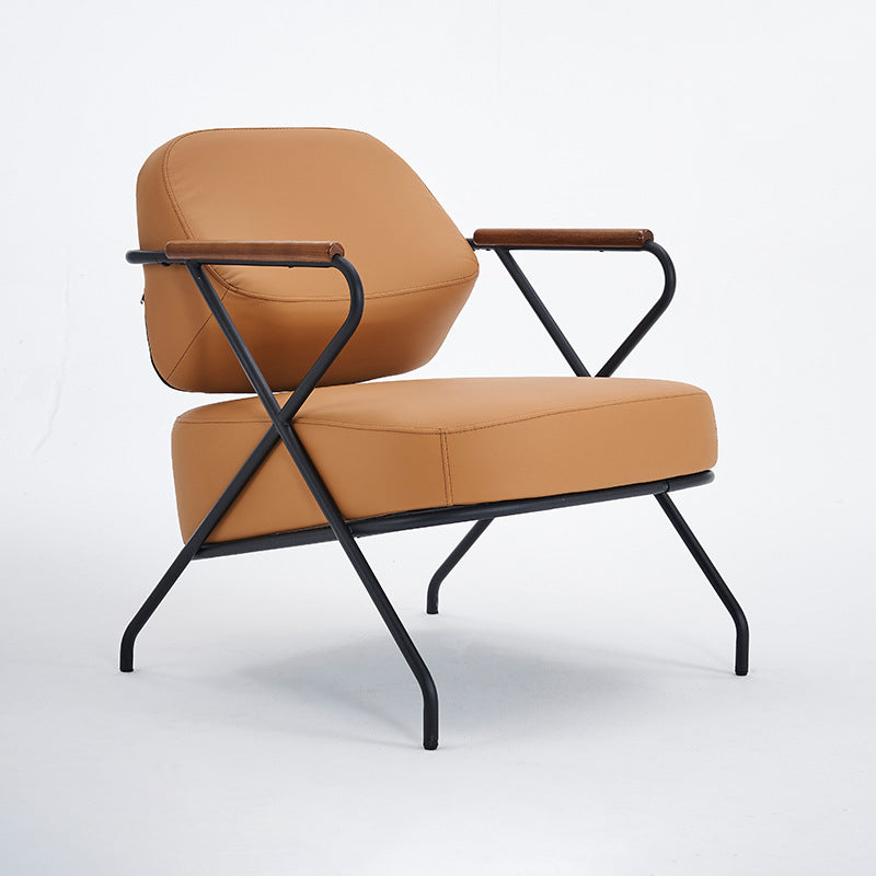 Contemporary Scandinavian Square Metal Leather Accent Chair Backrest Armrest For Living Room