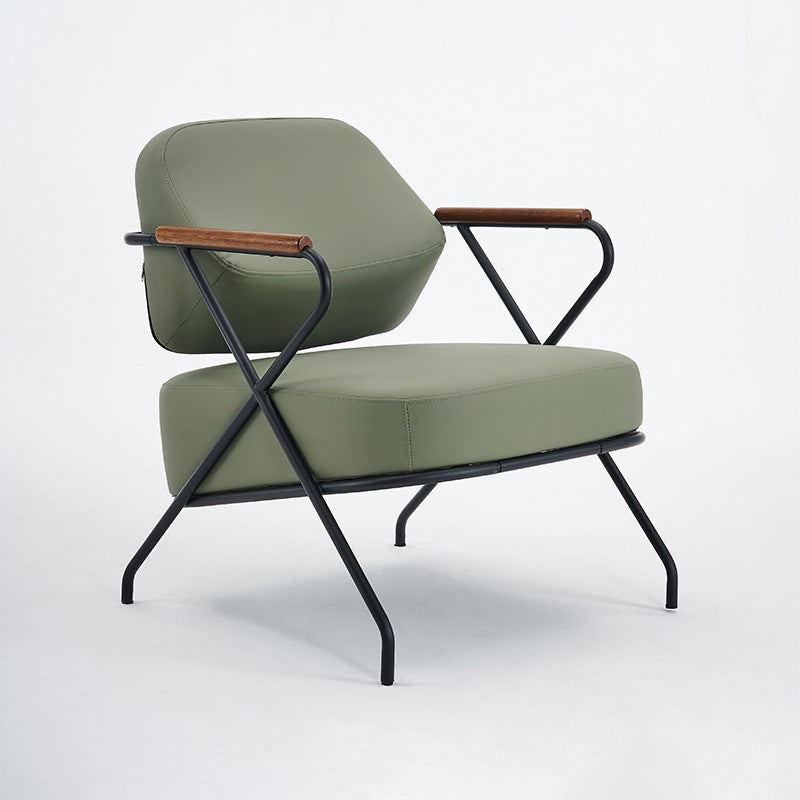 Contemporary Scandinavian Square Metal Leather Accent Chair Backrest Armrest For Living Room