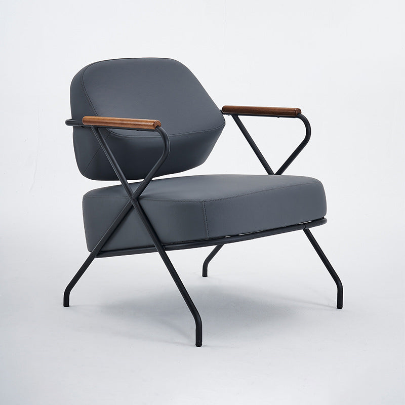 Contemporary Scandinavian Square Metal Leather Accent Chair Backrest Armrest For Living Room