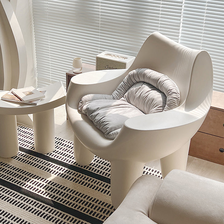 Contemporary Scandinavian Cream Square Oval PE Accent Chair Backrest Armrest For Living Room