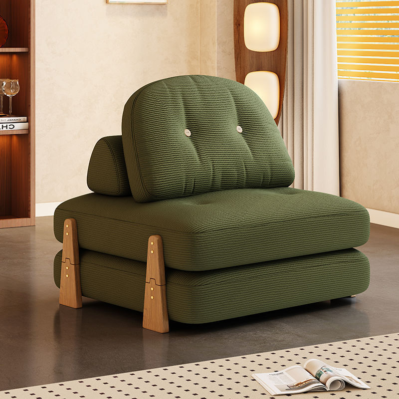 Contemporary Scandinavian Foldable Square Rectangle Wood Corduroy Sofa For Living Room