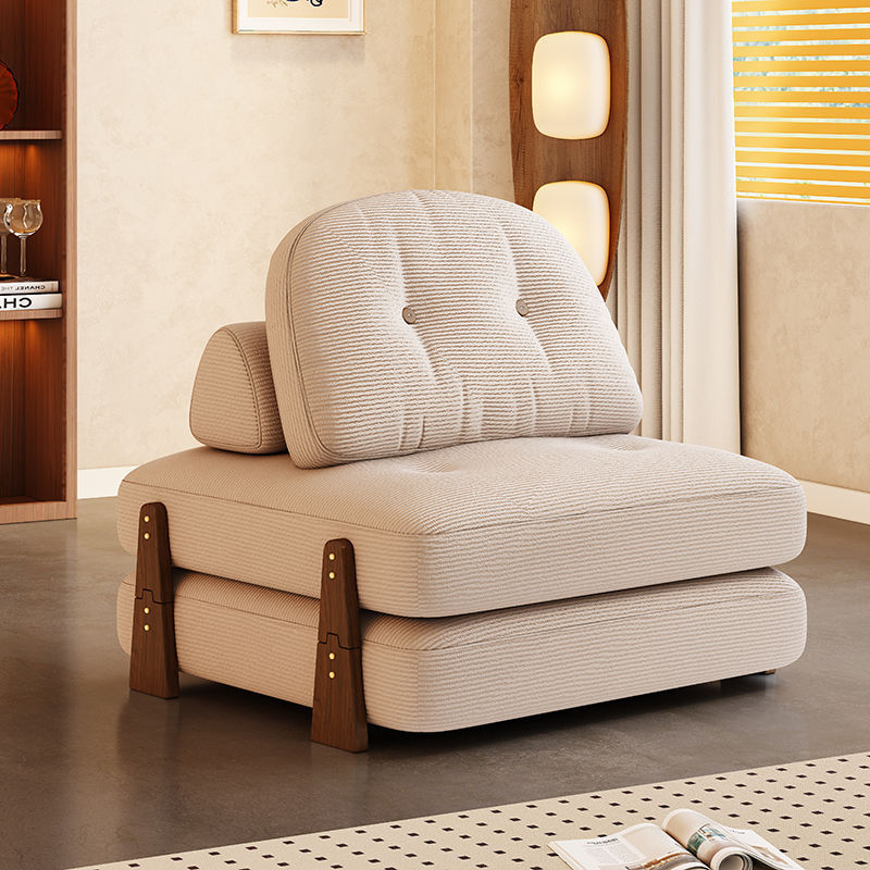 Contemporary Scandinavian Foldable Square Rectangle Wood Corduroy Sofa For Living Room