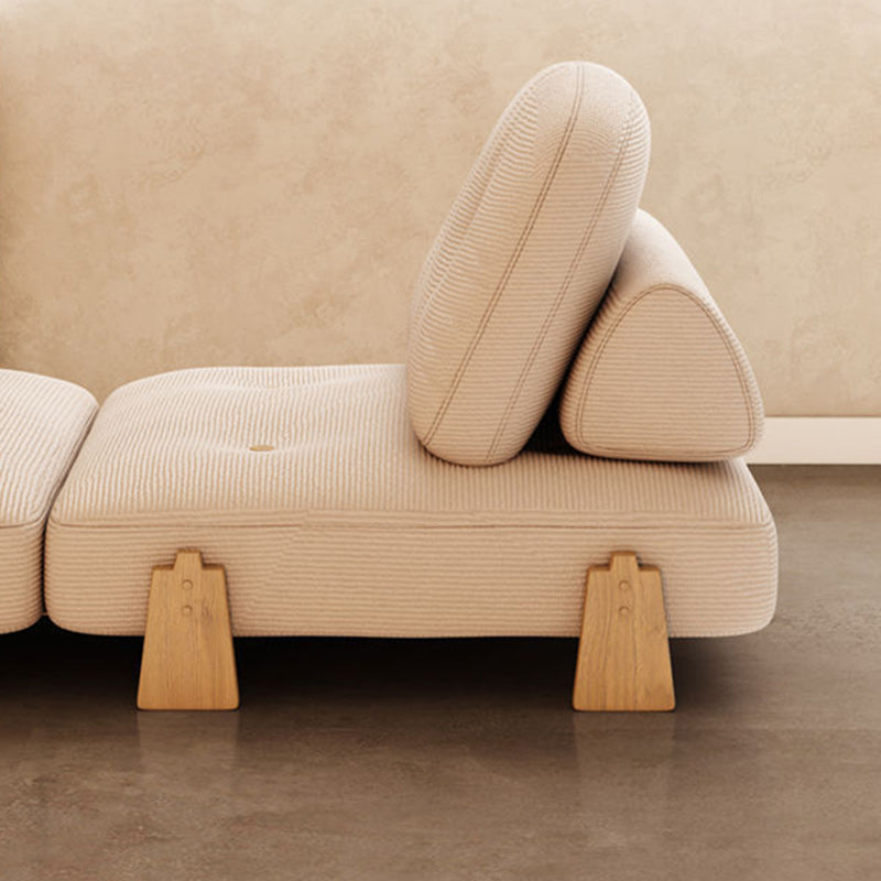 Contemporary Scandinavian Foldable Square Rectangle Wood Corduroy Sofa For Living Room