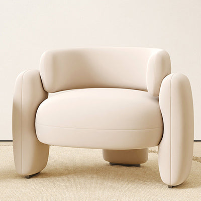 Contemporary Scandinavian Cream Round Curve Wood Frosted Velvet Accent Chair Backrest Armrest For Living Room