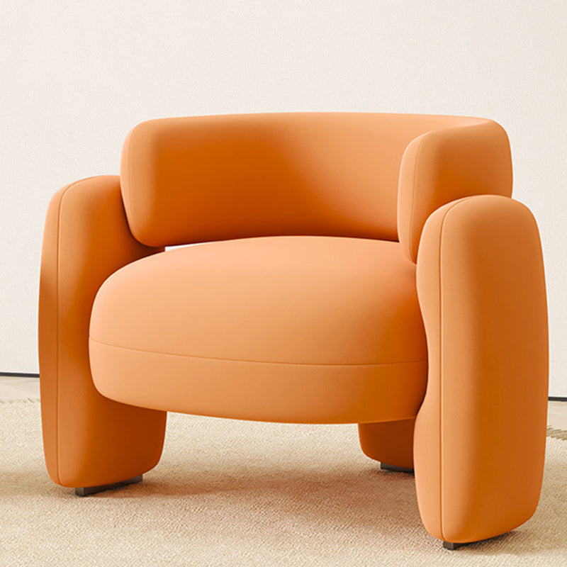 Contemporary Scandinavian Cream Round Curve Wood Frosted Velvet Accent Chair Backrest Armrest For Living Room