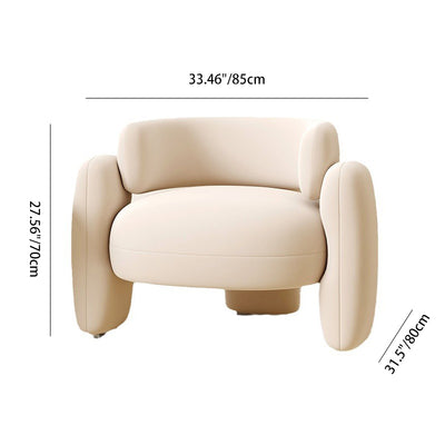 Contemporary Scandinavian Cream Round Curve Wood Frosted Velvet Accent Chair Backrest Armrest For Living Room