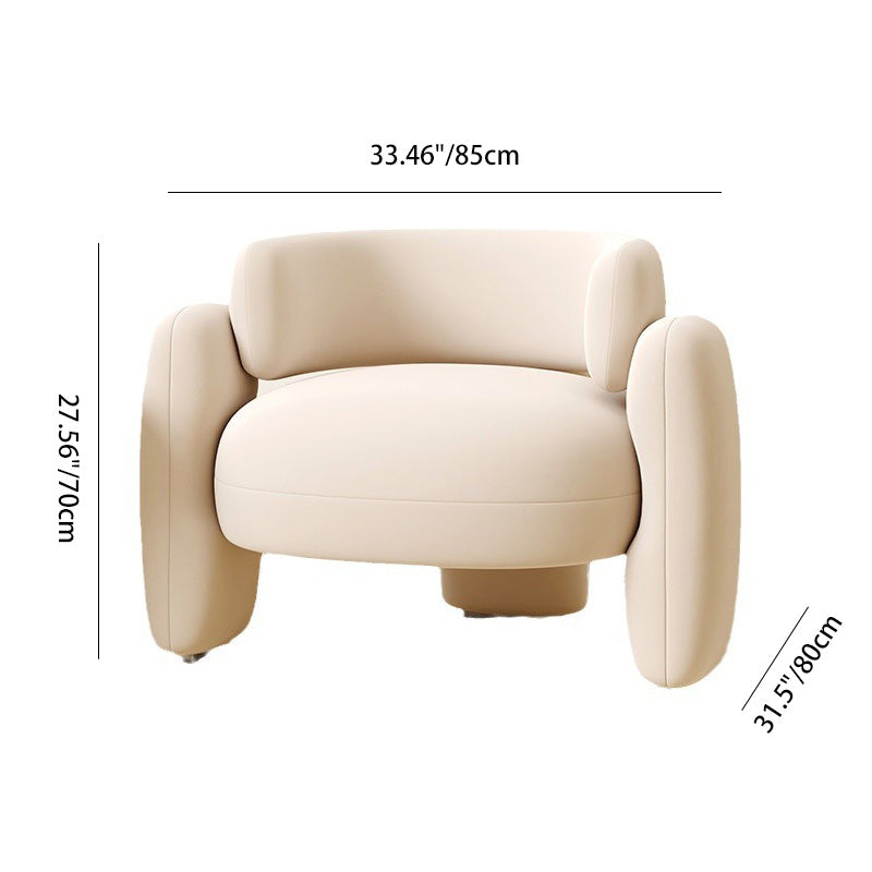 Contemporary Scandinavian Cream Round Curve Wood Frosted Velvet Accent Chair Backrest Armrest For Living Room