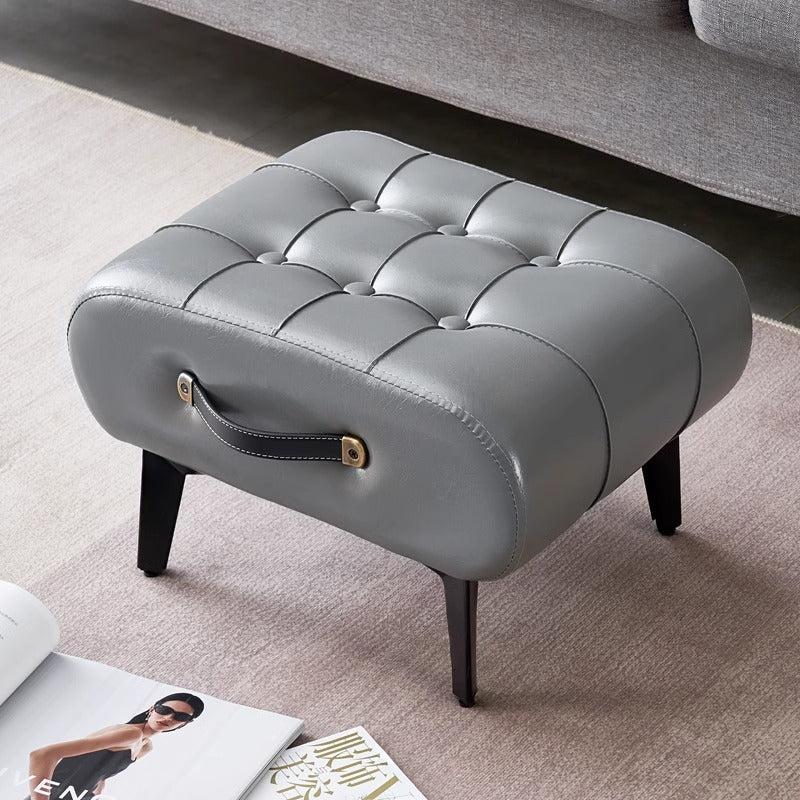 Modern Minimalist Portable Square Rectangle Metal Leather Low Stool Chair For Living Room