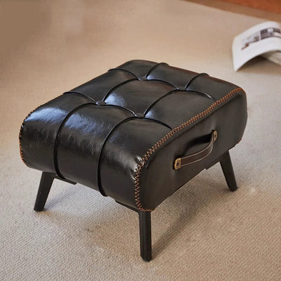 Modern Minimalist Portable Square Rectangle Metal Leather Low Stool Chair For Living Room