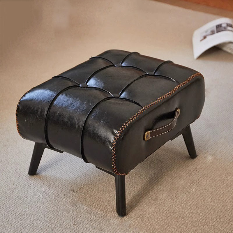 Modern Minimalist Portable Square Rectangle Metal Leather Low Stool Chair For Living Room