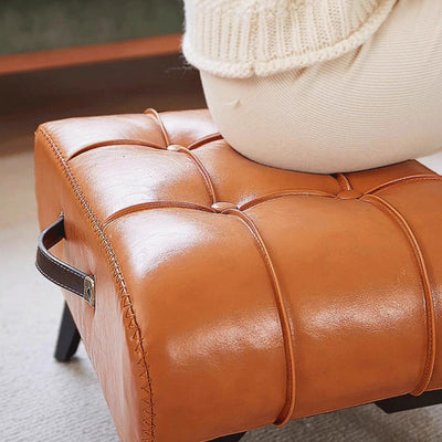 Modern Minimalist Portable Square Rectangle Metal Leather Low Stool Chair For Living Room