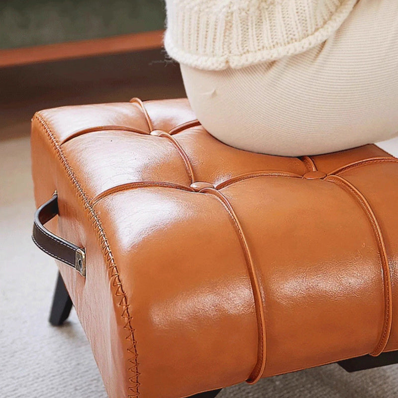 Modern Minimalist Portable Square Rectangle Metal Leather Low Stool Chair For Living Room