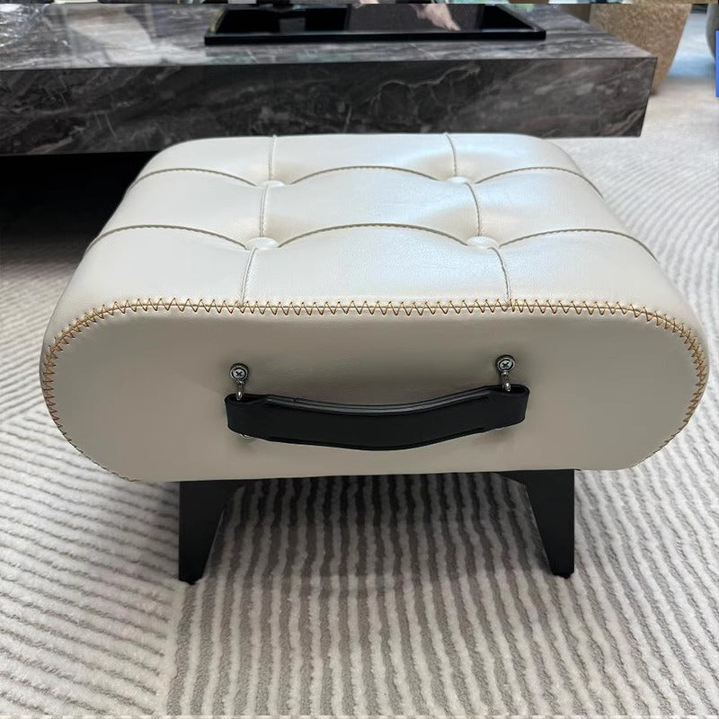 Modern Minimalist Portable Square Rectangle Metal Leather Low Stool Chair For Living Room