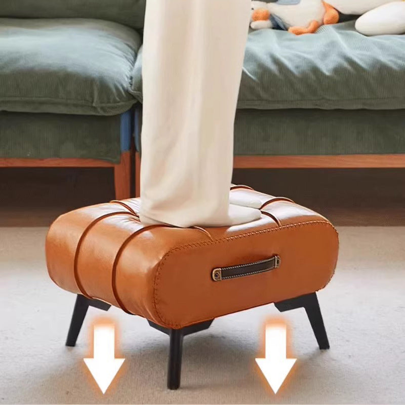 Modern Minimalist Portable Square Rectangle Metal Leather Low Stool Chair For Living Room