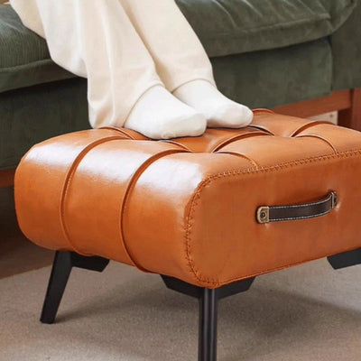 Modern Minimalist Portable Square Rectangle Metal Leather Low Stool Chair For Living Room