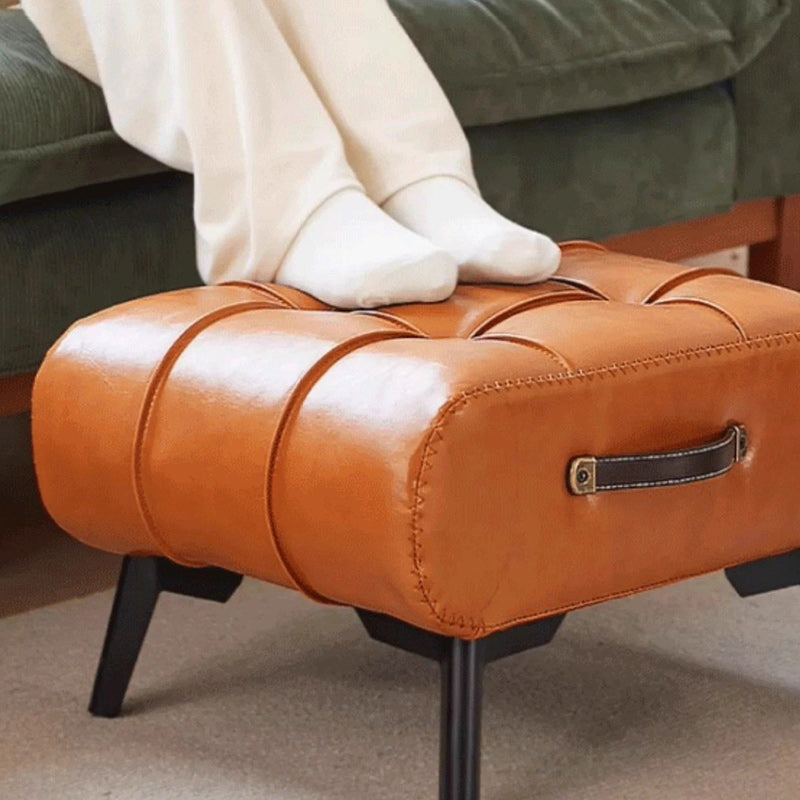 Modern Minimalist Portable Square Rectangle Metal Leather Low Stool Chair For Living Room