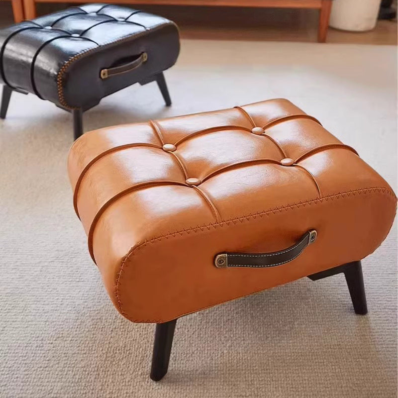 Modern Minimalist Portable Square Rectangle Metal Leather Low Stool Chair For Living Room