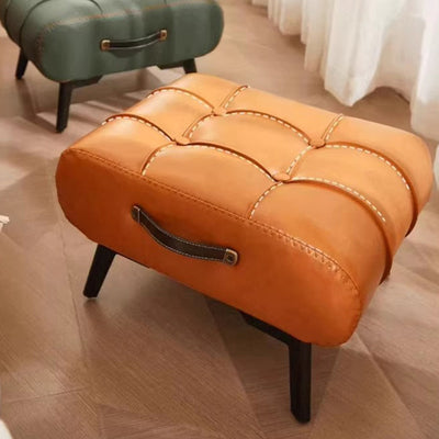 Modern Minimalist Portable Square Rectangle Metal Leather Low Stool Chair For Living Room