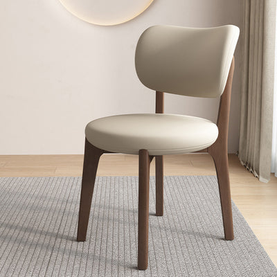 Contemporary Scandinavian Round Curve Oak Leather Dining Chair Backrest For Dining Room