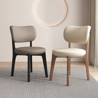 Contemporary Scandinavian Round Curve Oak Leather Dining Chair Backrest For Dining Room
