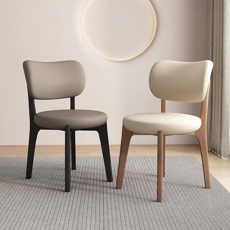 Contemporary Scandinavian Round Curve Oak Leather Dining Chair Backrest For Dining Room