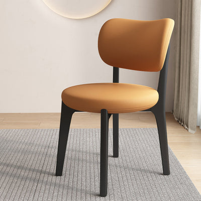 Contemporary Scandinavian Round Curve Oak Leather Dining Chair Backrest For Dining Room
