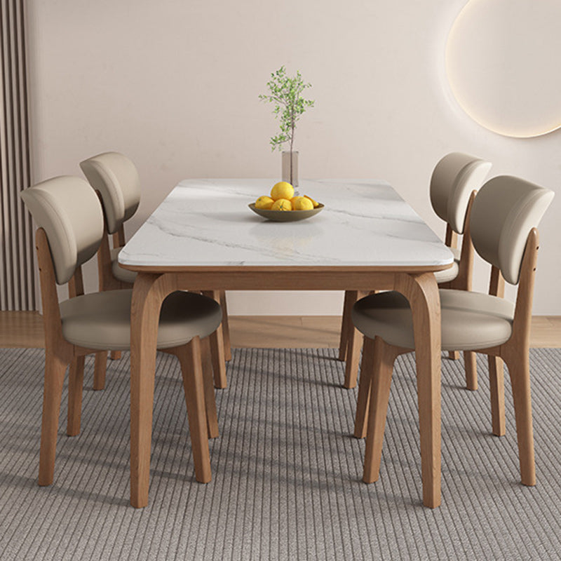 Contemporary Scandinavian Round Curve Oak Leather Dining Chair Backrest For Dining Room