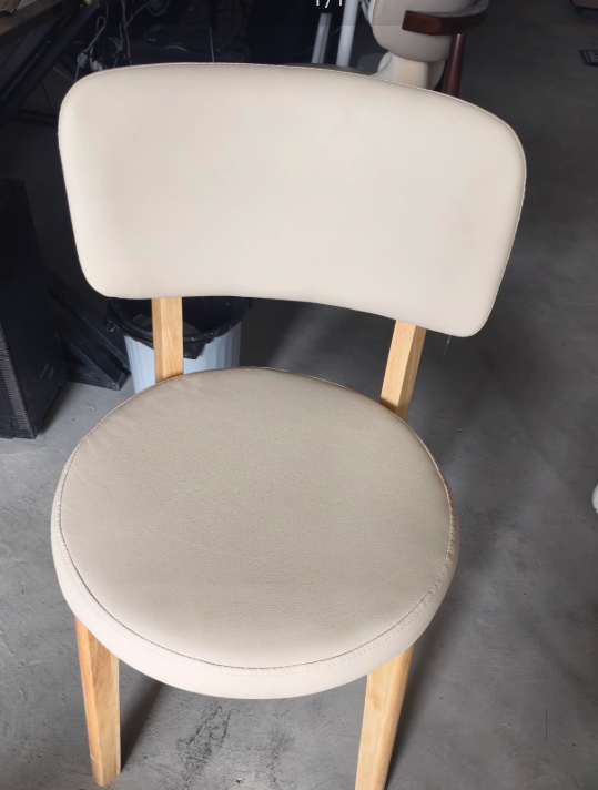 Contemporary Scandinavian Round Curve Oak Leather Dining Chair Backrest For Dining Room