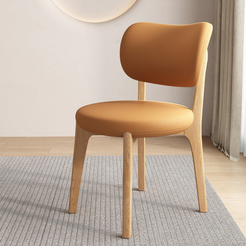Contemporary Scandinavian Round Curve Oak Leather Dining Chair Backrest For Dining Room