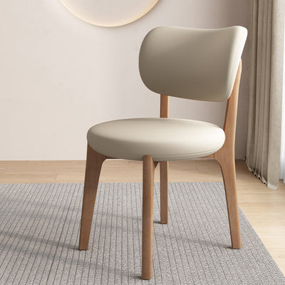 Contemporary Scandinavian Round Curve Oak Leather Dining Chair Backrest For Dining Room