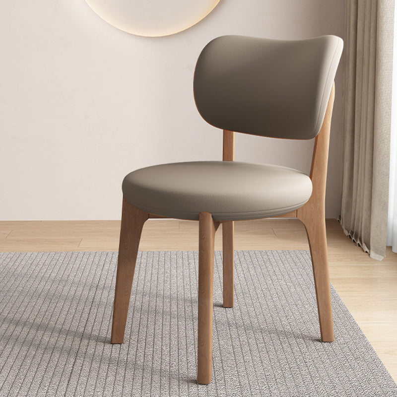 Contemporary Scandinavian Round Curve Oak Leather Dining Chair Backrest For Dining Room