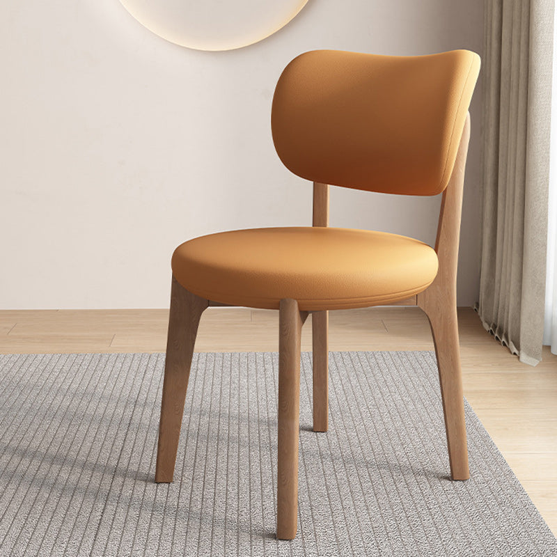 Contemporary Scandinavian Round Curve Oak Leather Dining Chair Backrest For Dining Room