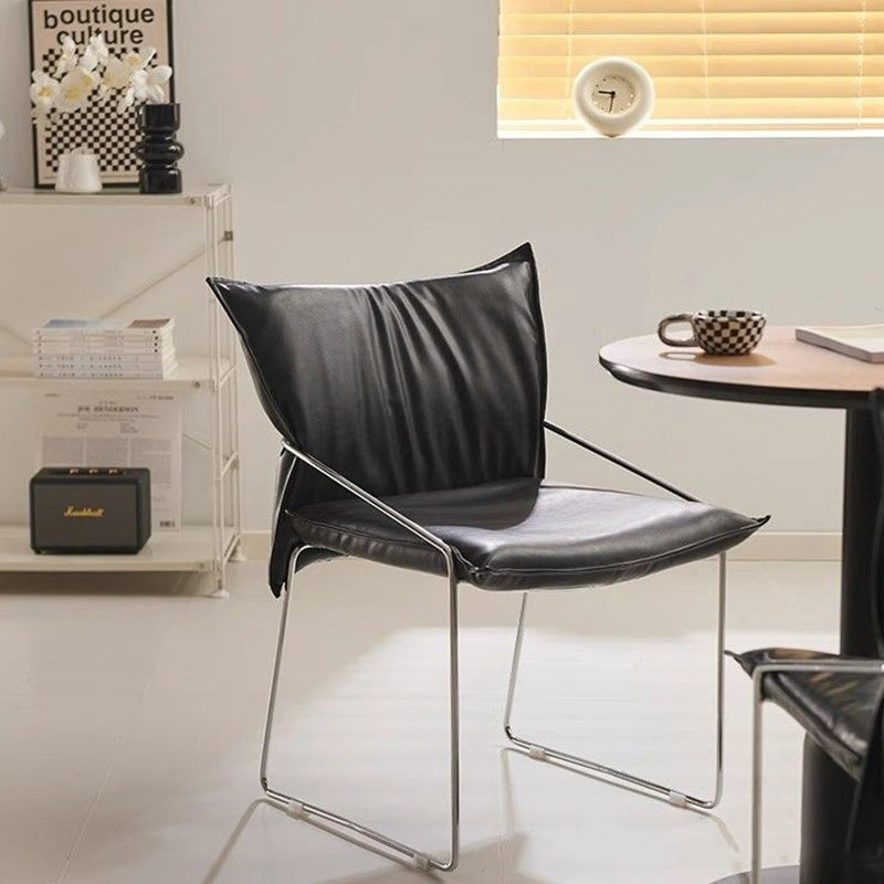 Modern Minimalist Square Curved Metal Leather Accent Chair Backrest Armrest For Living Room